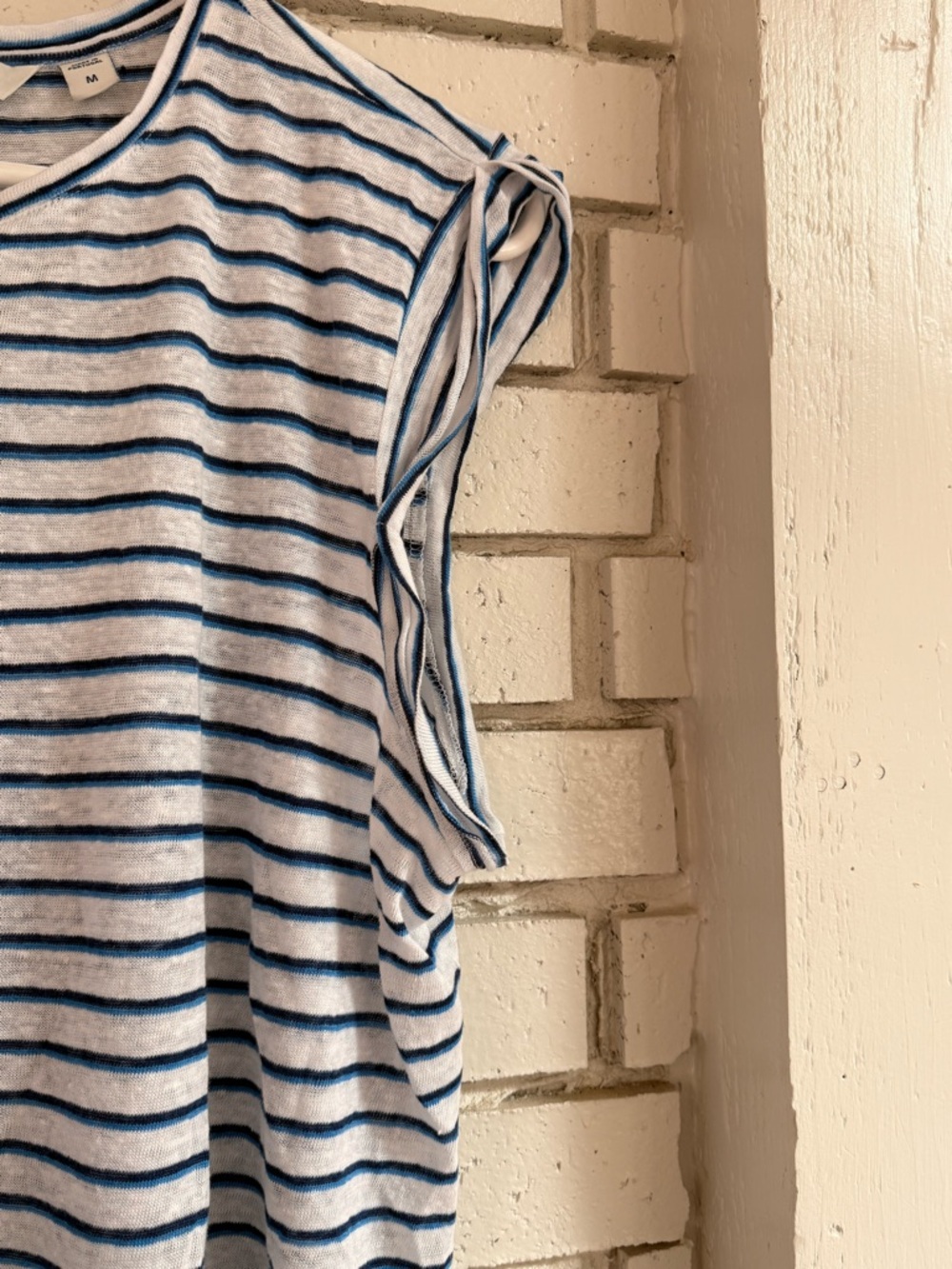 Vineyard Vines Linen Striped Top Blue White Short Sleeve Lightweight Relaxed Fit - Picture 2 of 7